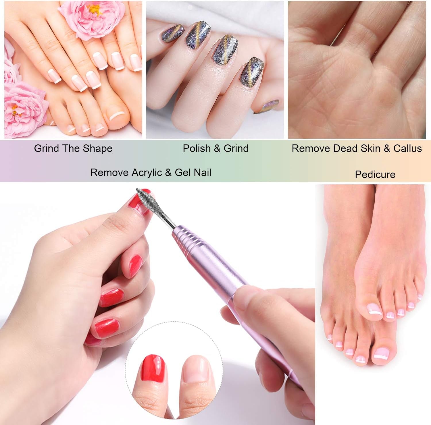 MWOOT Brocas de Diamante para Limas de Uñas Eléctricas con Mangas de Esmerilado Bandas de Esmerilado Brocas para Uñas Accesorios para Uñas Artificiales Removedor de Cutículas