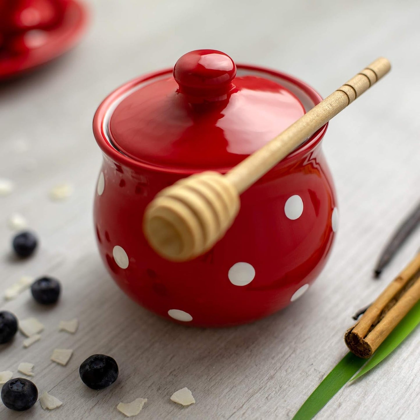City to Cottage® - Juego de té grande | Rojo y Blanco | Puntos | Hecho a mano | Tetera de cerámica de 1,7 litros, jarra de leche, azucarero