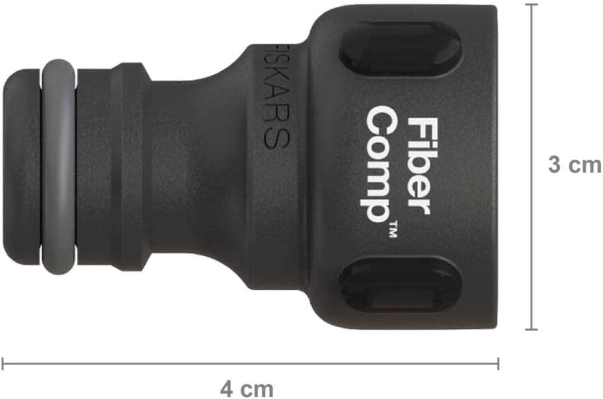 Conector de grifo Fiskars, para grifos, Ø 21 mm (G 1/2"), FiberComp, Tamaño universal, 10 g, Negro/Naranja, 1027053