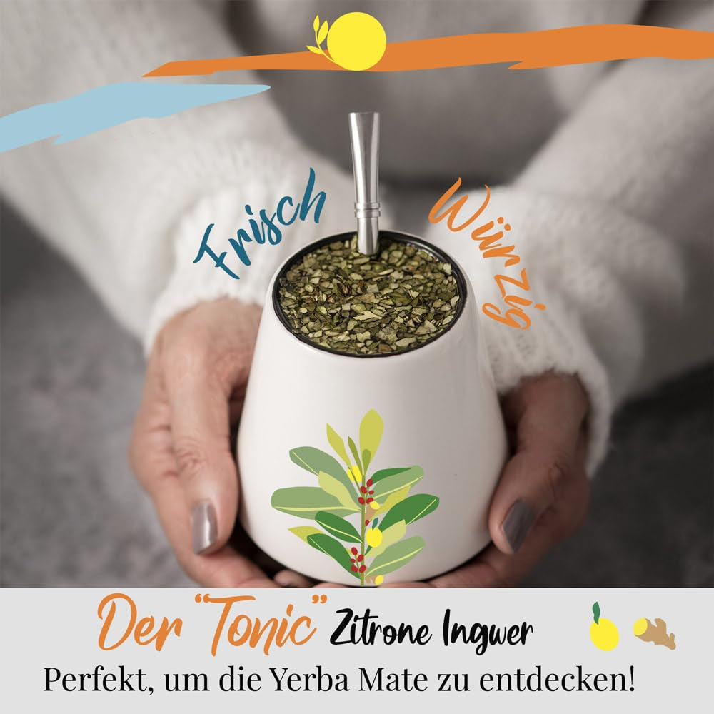 ORIGEENS BIO YERBA MATE CON LIMÓN Y JENGIBRE 200 G - El té energizante I Té de Yerba Mate Orgánica, sin tostar, hojas, sin tallos ni polvo