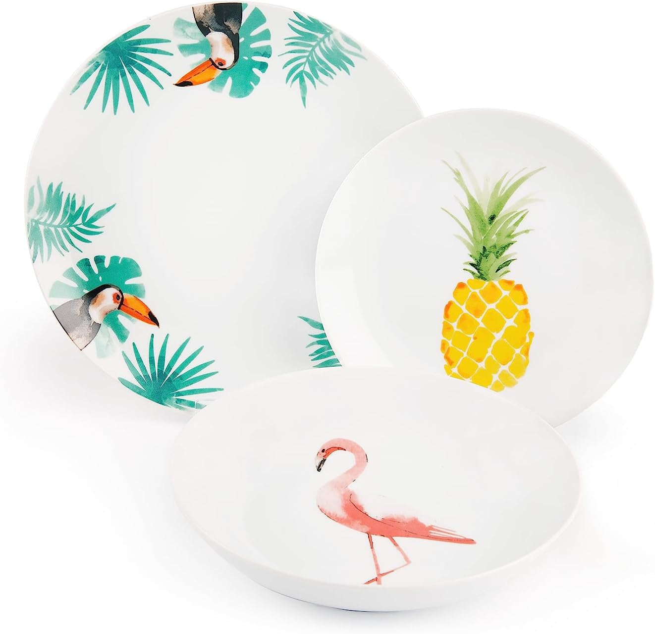 Excelsa Vajilla Tropical 18 piezas porcelana blanco con decoración