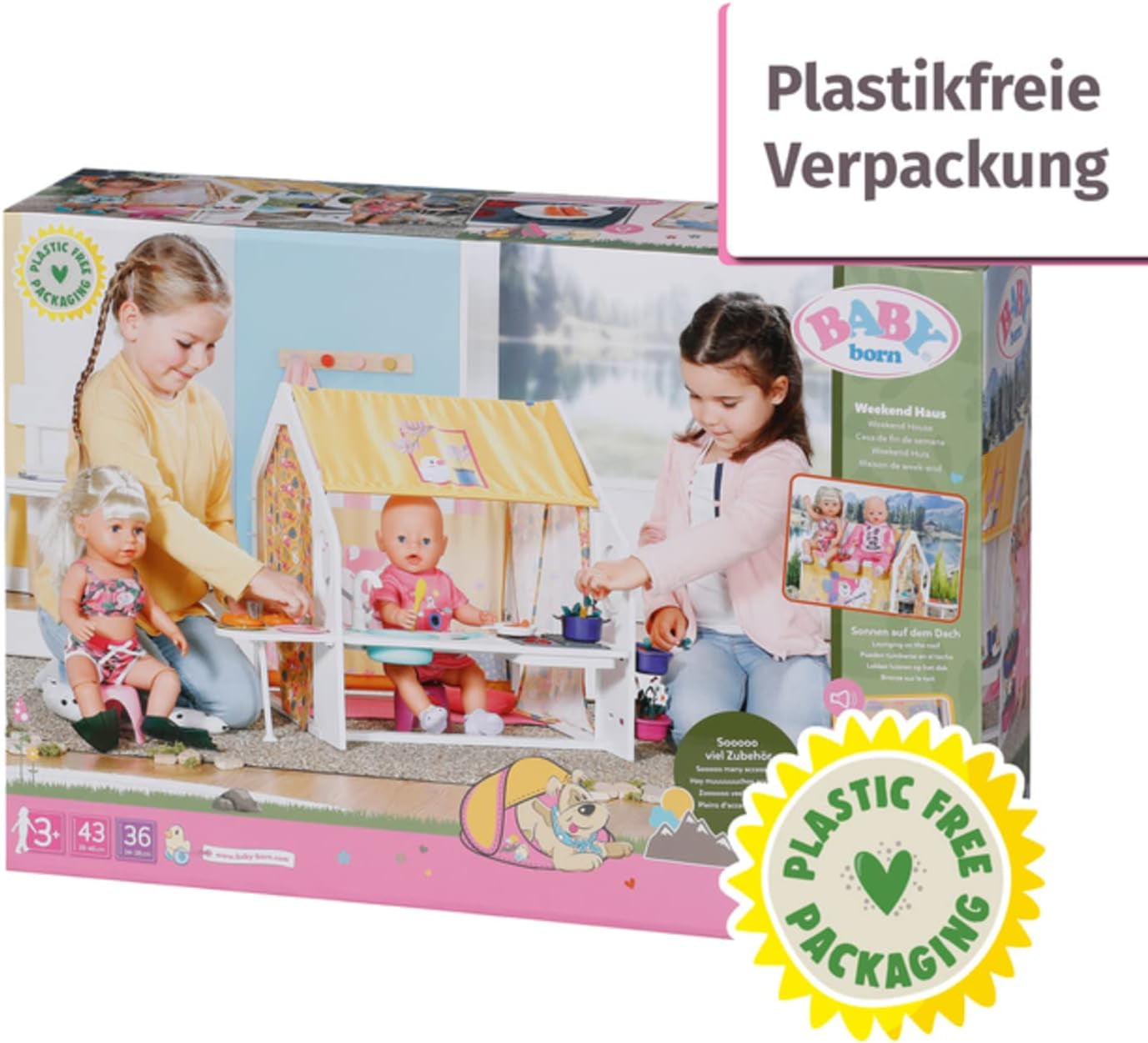 BABY born Dollhouse, Weekend House con función de luz y sonido, paneles laterales abatibles, fregadero, parrilla y muchos accesorios, 832752, Zapf Creation