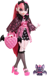 Muñeca Monster High Draculaura con su mascota Count Fabulous gato murciélago y accesorios como mochila, libro de hechizos, caja bento y más, HRP64 Naty Shop Dolls Vamp-tastic fashion
