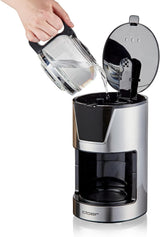 Cloer Cafetera espresso con filtro de 6 tazas, Función suave para mantener caliente, Jarra de vidrio, Cuchara medidora, Indicador de nivel de agua, Sistema antigoteo, Apagado automático, Tamaño del filtro 1x2, 550W, Acero inoxidable