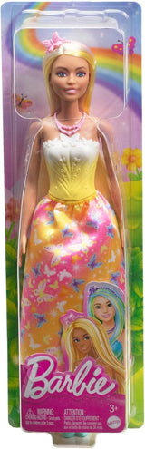 Muñeca Barbie Real con pelo elegante con mechones de colores, accesorios coloridos, top amarillo degradado y falda de mariposa, HRR09 Naty Shop Dolls