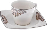 KARACA Nazende Juego de tazas de café expreso de porcelana - Tazas de café turco con platillos de 80 ml, servicio de café moderno de 12 piezas con 6 tazas de café y 6 platillos, tazas de moca - Blanco
