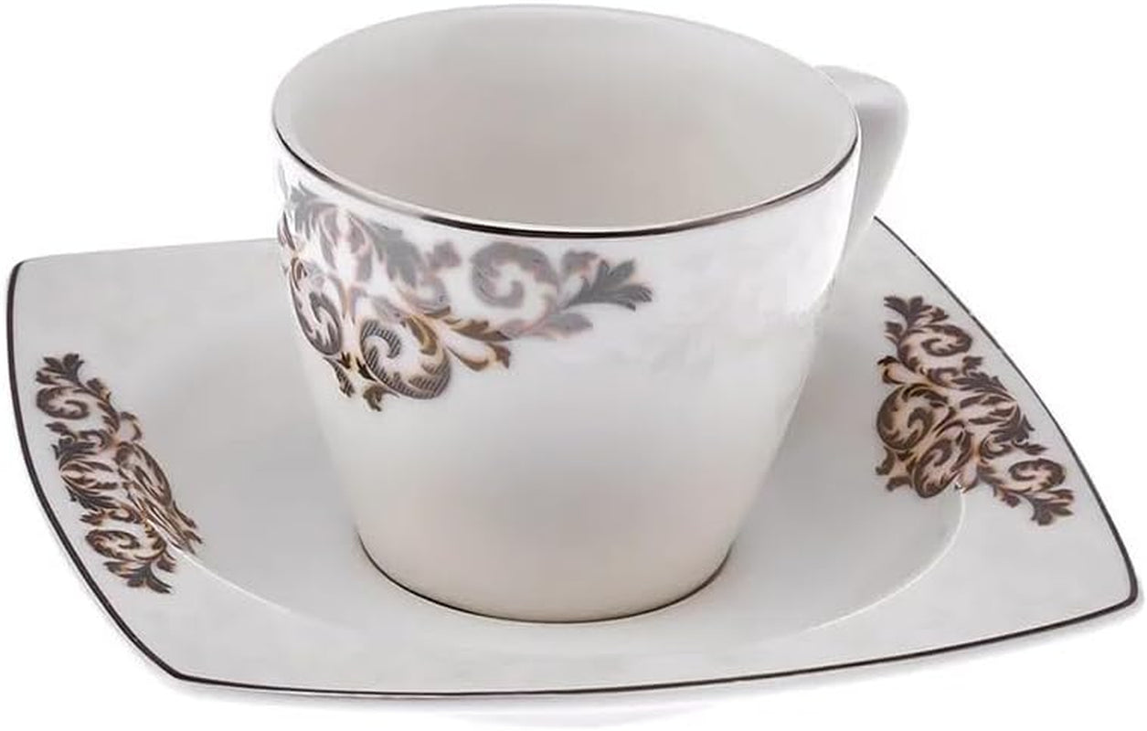 KARACA Nazende Juego de tazas de café expreso de porcelana - Tazas de café turco con platillos de 80 ml, servicio de café moderno de 12 piezas con 6 tazas de café y 6 platillos, tazas de moca - Blanco