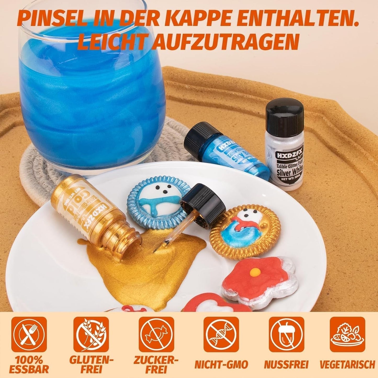 Essbarer Glitzer - 3 Torten Kuchen Deko Essbare, Lebensmittelfarbe Flüssiges metálicos, Purpurina comestible para muffins, cócteles, malvaviscos - 10Ml Naty Shop