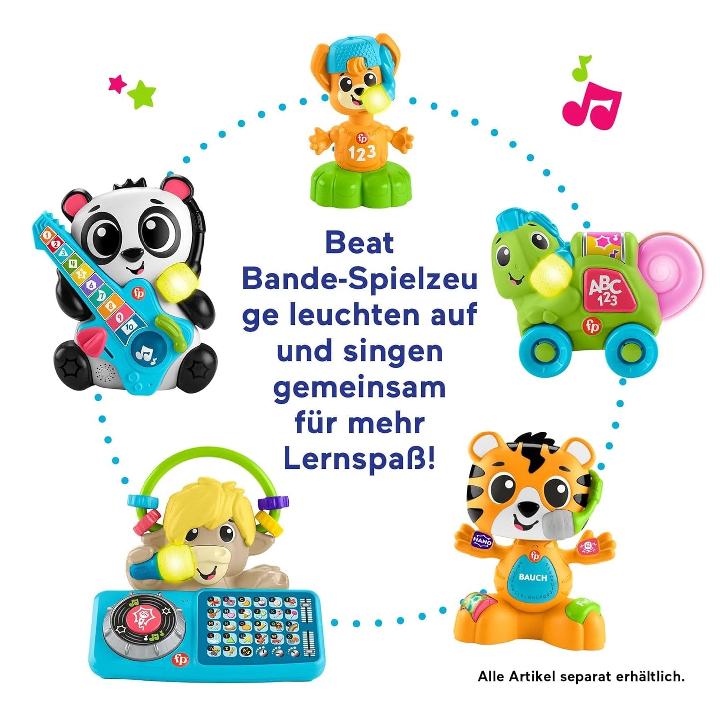 Fisher-Price Baby and Infant Beat Bande Lern & Tanz Tiger Justin Juguete educativo con sonidos y luces para bebés de 9 meses en adelante, edición alemana, HYL31 Baby Toys Naty Shop