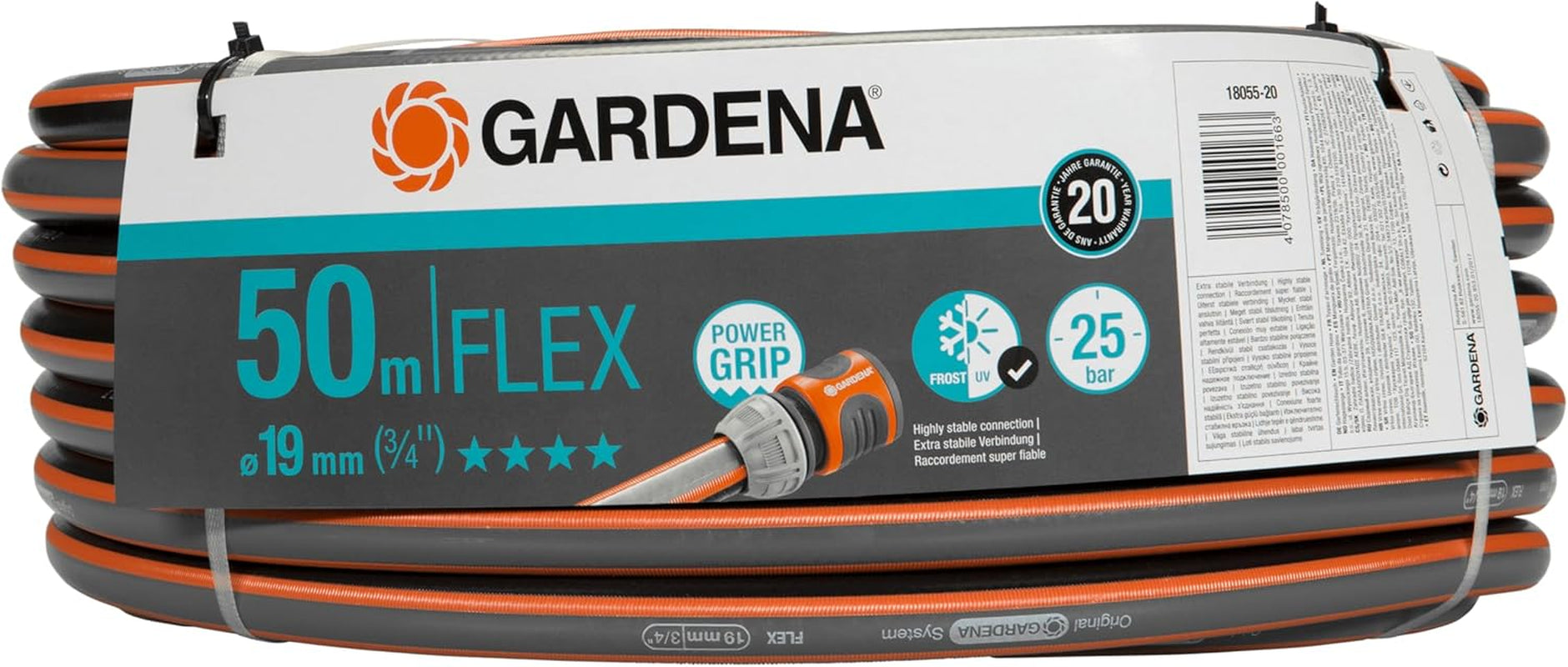 Manguera Gardena Comfort FLEX de 19 mm (3/4"), 25 m: Manguera de jardín flexible y estable con perfil Power-Grip, de material en espiral de alta calidad, presión de estallido de 25 bar, sin componentes del sistema (18053-20)