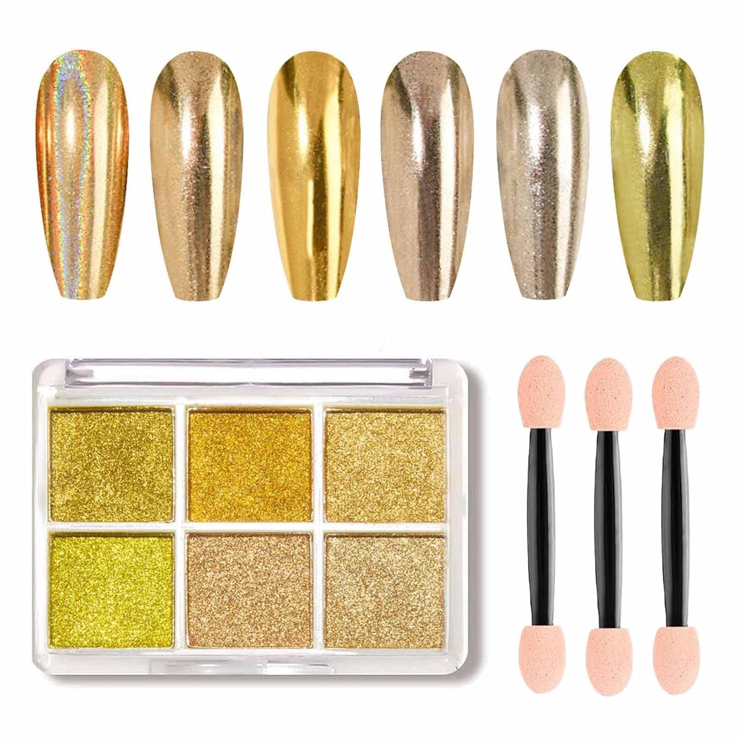 GZMAYUEN Chrom Pulver para uñas 6 colores espejo cromo uñas polvo pigmento polvo uñas arte