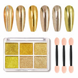 GZMAYUEN Chrom Pulver para uñas 6 colores espejo cromo uñas polvo pigmento polvo uñas arte