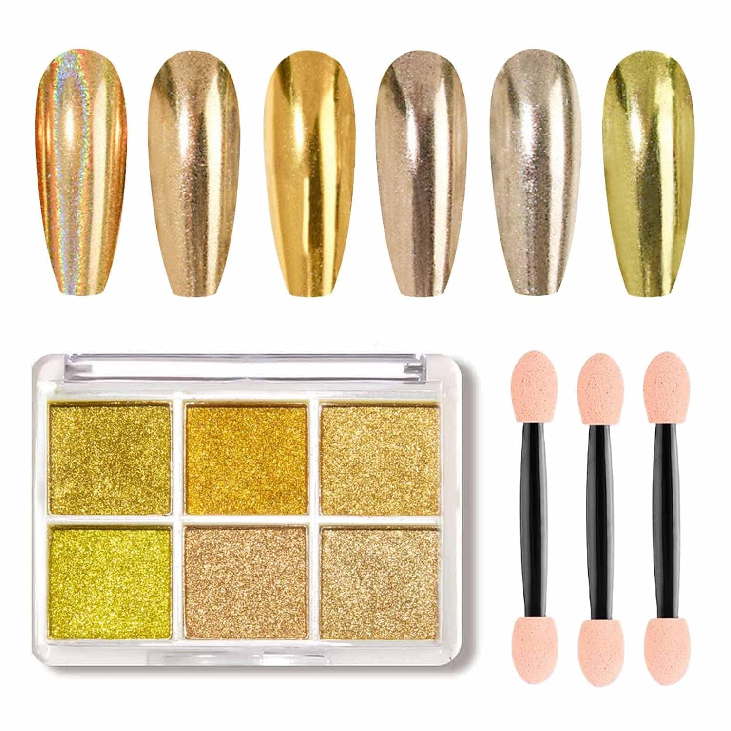GZMAYUEN Chrom Pulver para uñas 6 colores espejo cromo uñas polvo pigmento polvo uñas arte