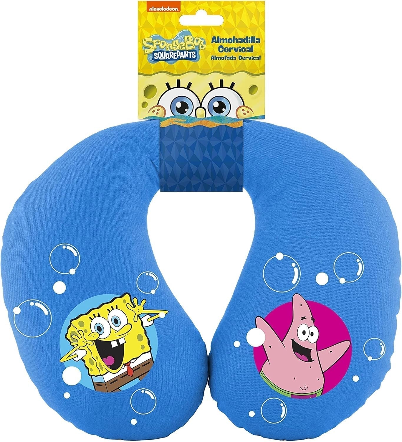 Bob Esponja Almohada cervical Bob Esponja para niños. Viaje súper cómodo, almohadas de viaje azules Naty Shop