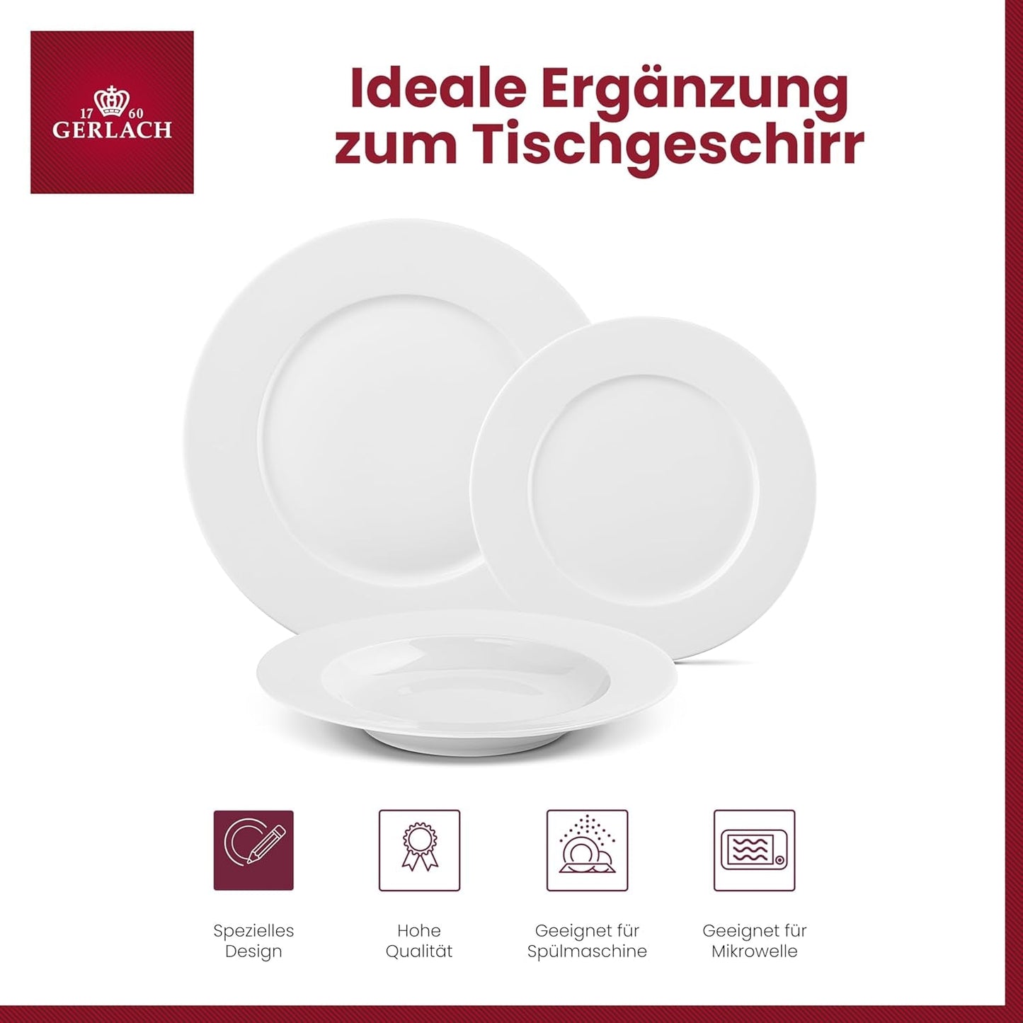Juego de vajilla Gerlach 1760 - 18 piezas - Servicio de mesa para 6 personas - Juego de platos - Porcelana moderna, blanco