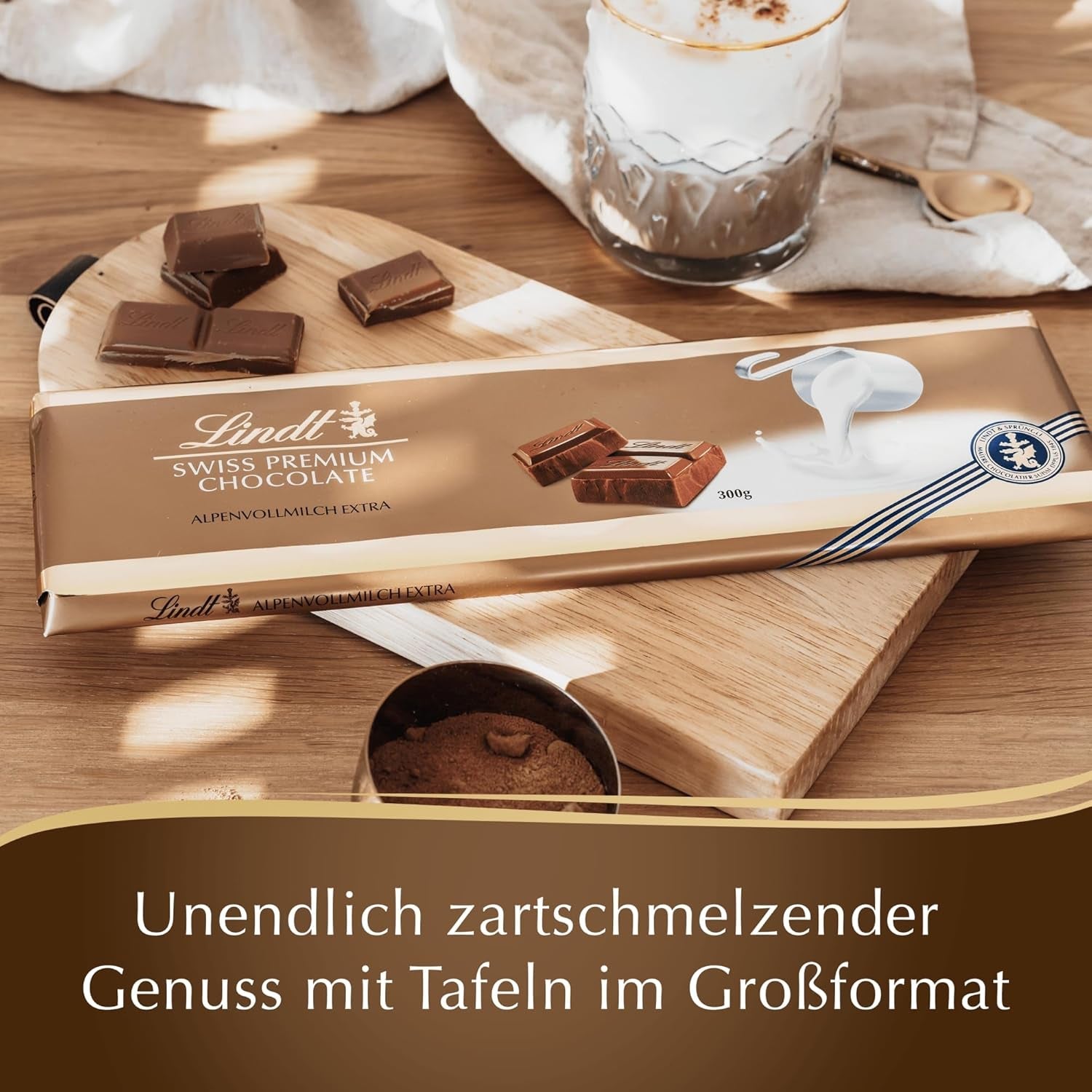 Chocolate Lindt | Chocolate con leche y nueces | 300g | El mejor chocolate con leche entera y nueces | Barra de chocolate