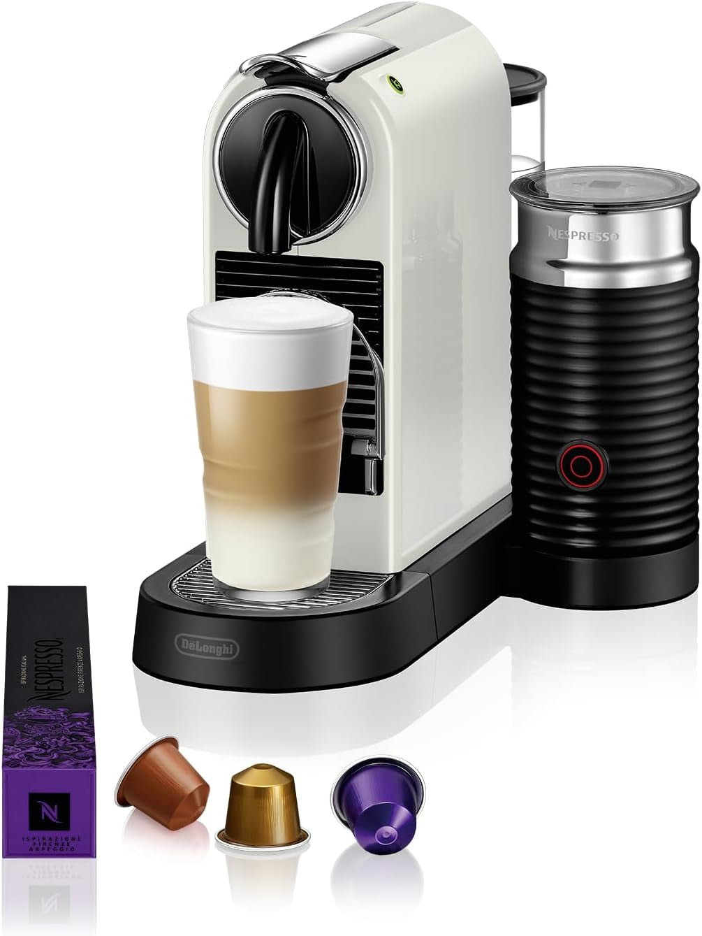 Nespresso EN167.W Cafetera espresso de cápsulas Citiz, bomba de alta presión y control de temperatura ideal, sin Aeroccino (espumador de leche), función de ahorro de energía, 1260 W, blanco crema, 37,4 x 11,9 x 25,5 cm