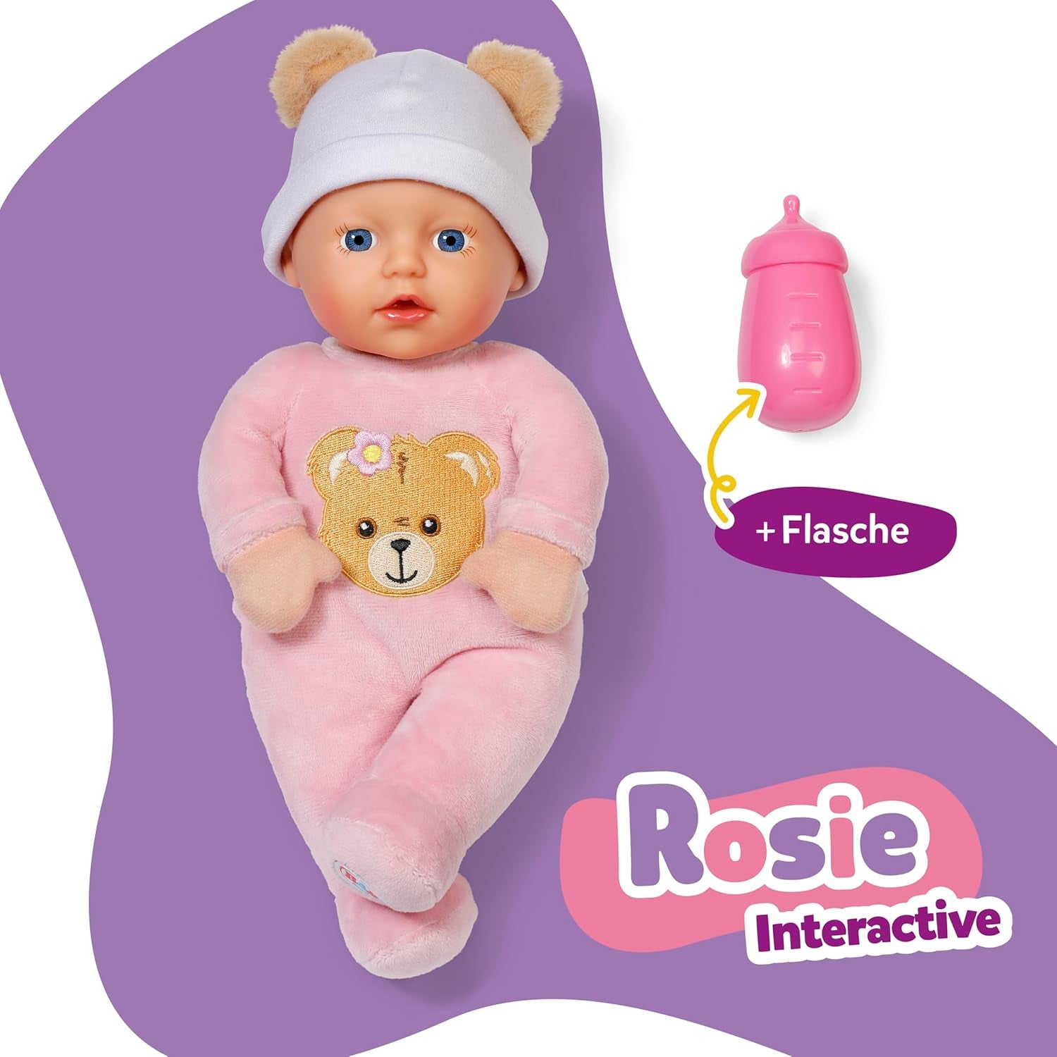 Baby Born Rosie muñeca blanda 30 cm con 6 sonidos y biberón, rosa
