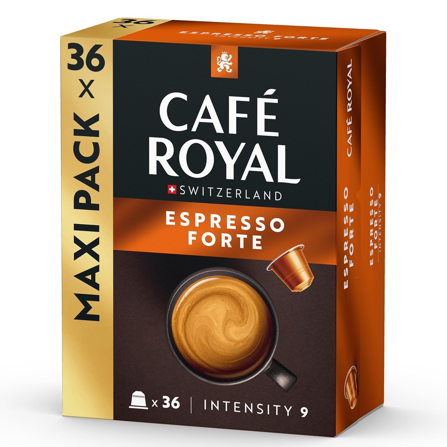 Café Royal Espresso Forte – Cápsulas de café compatibles con Nespresso®, 100% Arábica, con cuerpo, tueste medio, intensidad 9/12, 36 cápsulas