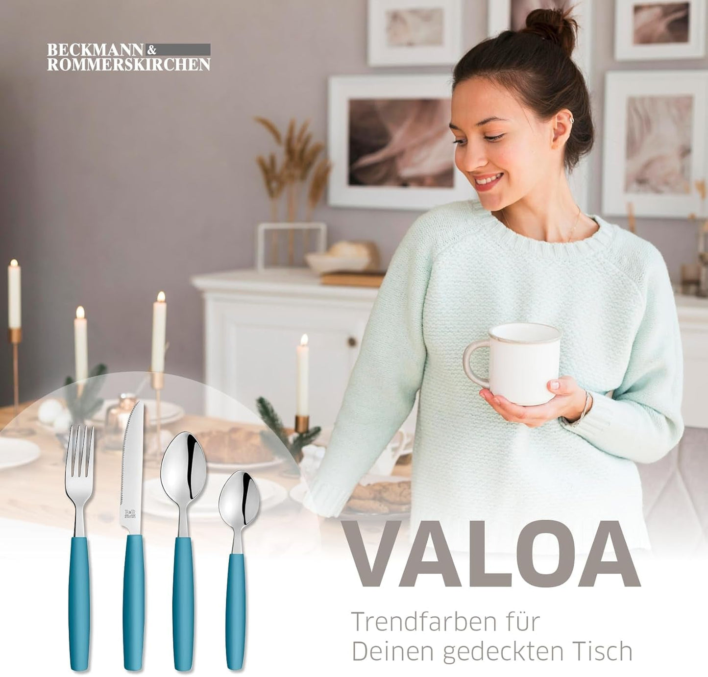 Beckmann & Rommerskirchen 2515 VALOA Besteck Set 4 personas | 16-Teilig | Petróleo | Spülmaschinenfest | Hochglanzpoliert | Essbesteck: 4X Messer, Gabel, Esslöffel, Kaffeelöffel Cocina Naty Shop