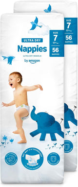 Pañales Amazon Ultra Dry, tamaño 1 (2-5 kg) - Caja mensual, blanco, 96 unidades (2 paquetes de 48) (anteriormente marca Mama Bear, producto idéntico)