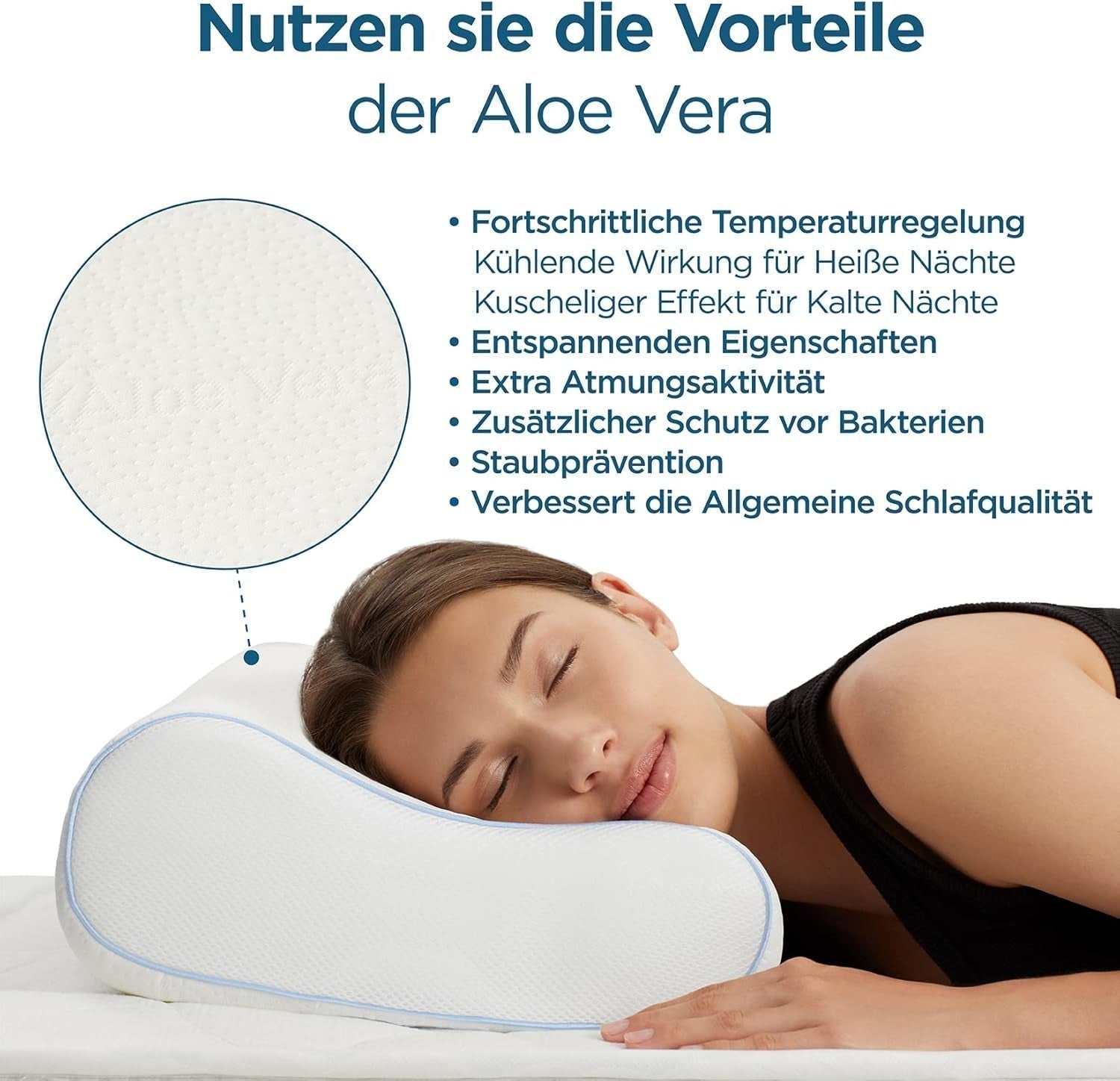 ORTHOVERSE almohada ortopédica - almohada de apoyo para el cuello, almohada para dormir, almohada, almohada viscoelástica, almohada, almohada para el dolor de cuello - ajustable en altura, funda de aloe vera, ayuda médica Naty Shop Almohadas ortopédicas cervicales