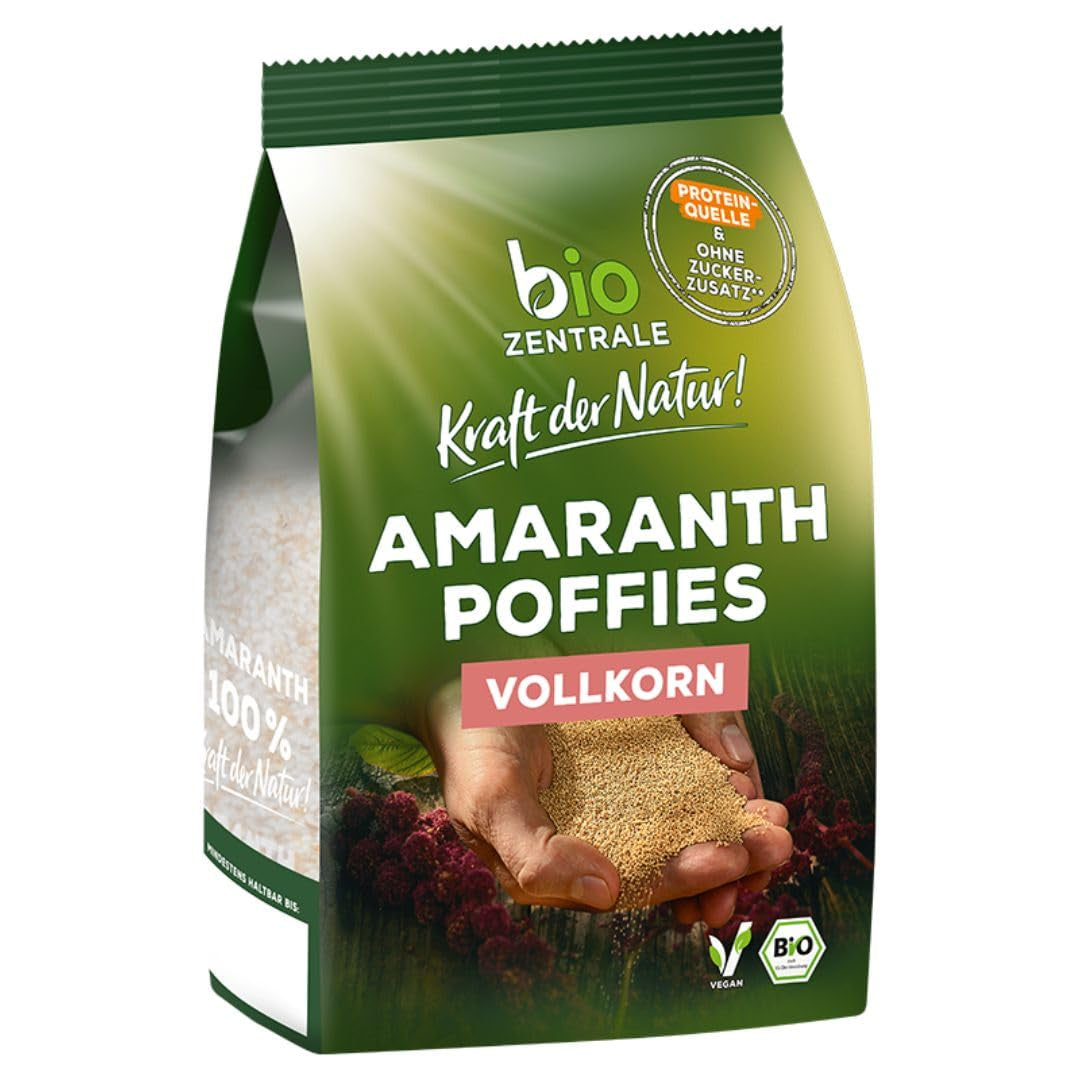 Bocanadas de amaranto biocentrales | 125 gramos | vegano | pequeños granos expandidos de amaranto | fuente de proteínas | para muesli, yogur y coloridos tazones de desayuno