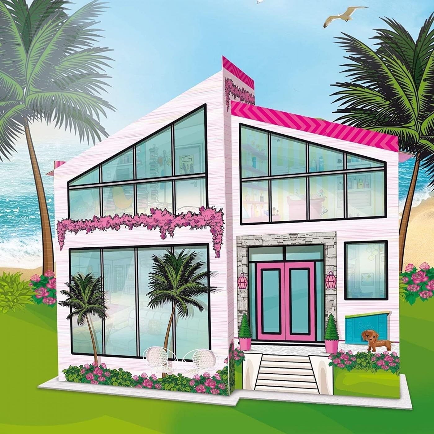 Lisciani - Casa de Muñecas - Villa de Vacaciones para Muñecas Barbie - Juego de Fantasía - Casa de Cartón para Montar y Decorar - Tiempo Libre Creativo - Para Niñas de 4 años en adelante