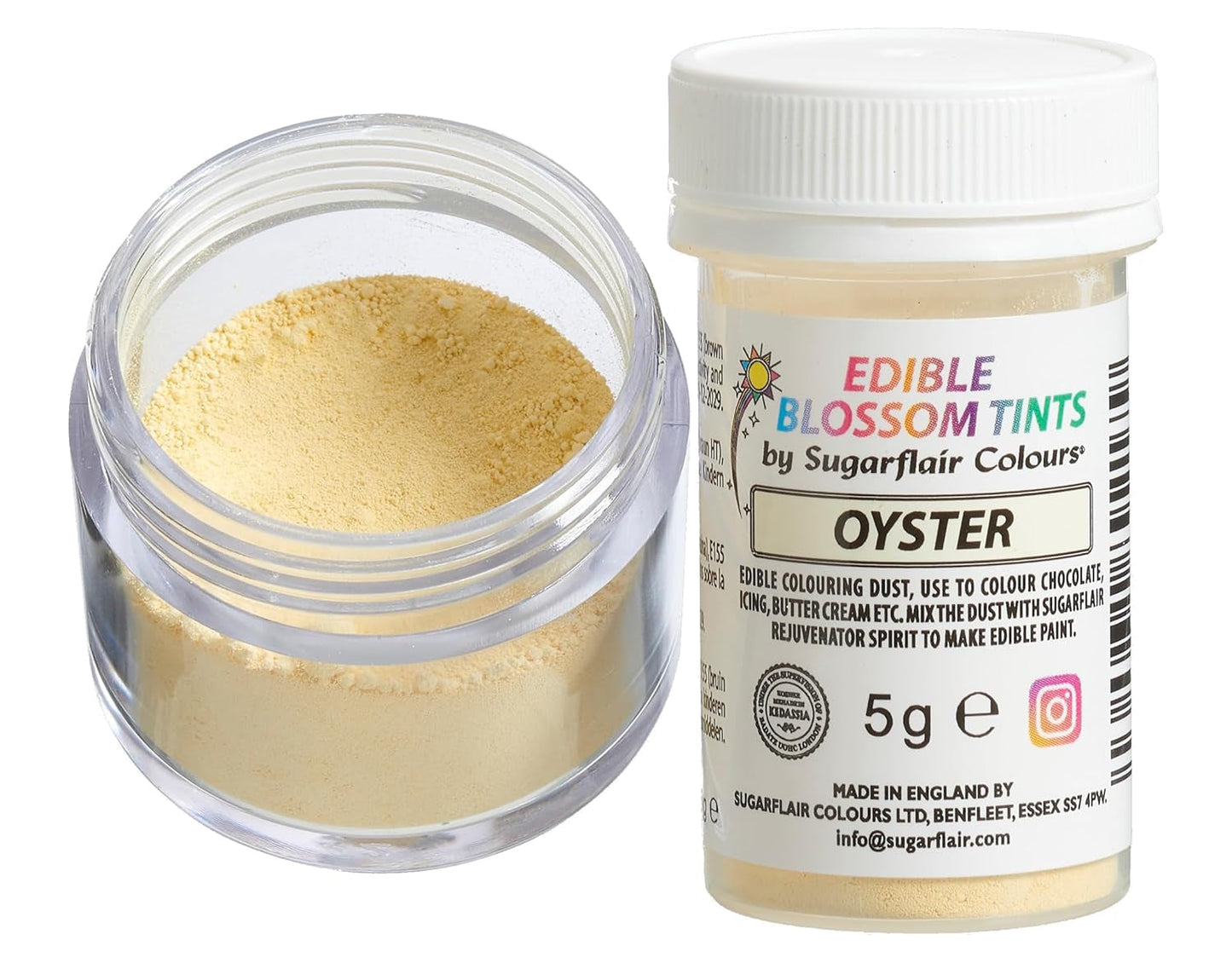 Sugarflair Blossom Tint Dust Oyster Colorante alimentario en polvo - Colorante alimentario en polvo para decoración de pasteles, pasta de azúcar, fondant, glaseado, chocolate, crema de mantequilla, macarrones y más - 5G
