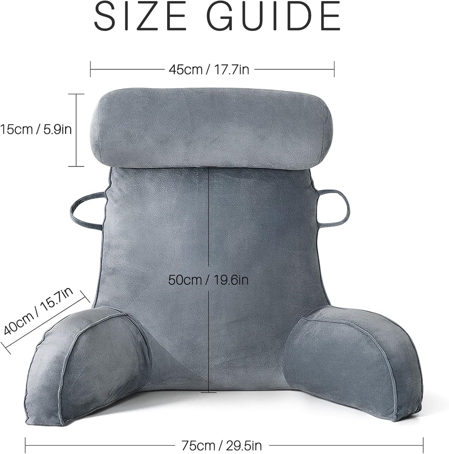 Almohada de lectura XL para cama y sofá con rollo para el cuello desmontable, almohada de espalda ideal para adultos con espuma viscoelástica para leer cómodamente, trabajar, jugar, mirar televisión, relajarse (gris)