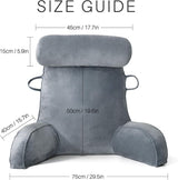 Almohada de lectura XL para cama y sofá con rollo para el cuello desmontable, almohada de espalda ideal para adultos con espuma viscoelástica para leer cómodamente, trabajar, jugar, mirar televisión, relajarse (gris)
