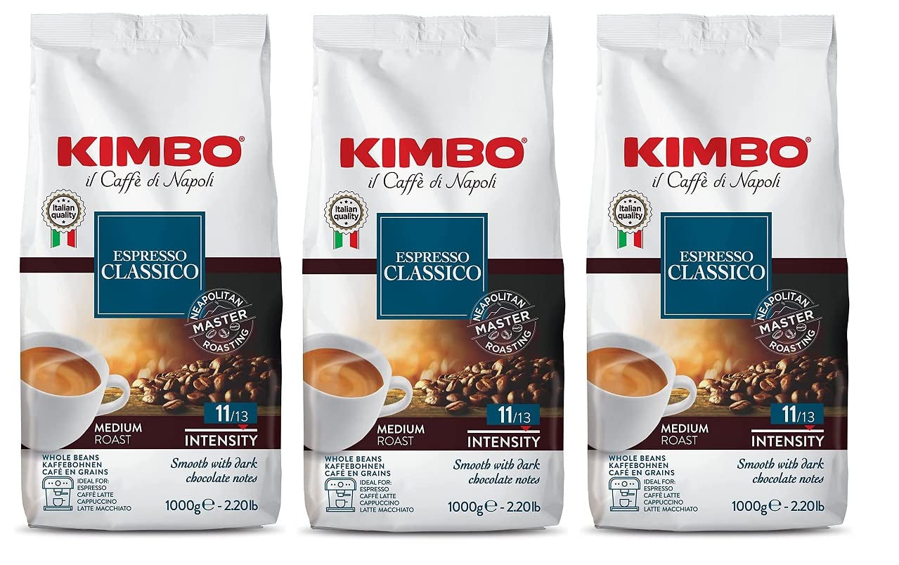 3x Café en grano Espresso Classico, tueste medio, café en grano entero, tueste medio, bolsa de 1 kg, café Nápoles