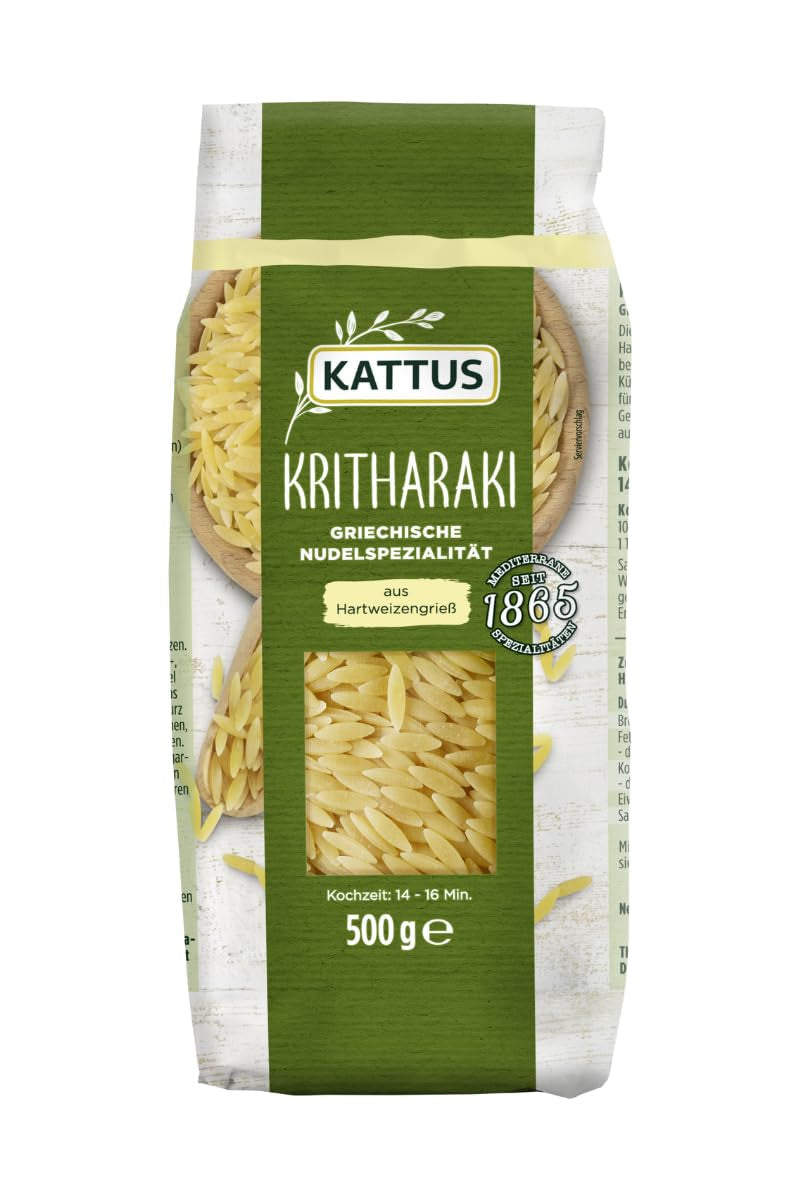 - Kritharaki Nudeln (Reisnudeln/Risoni/Orzo) | Griechische Nudelspezialität aus Hartweizengrieß | 500 gramos en bolsa