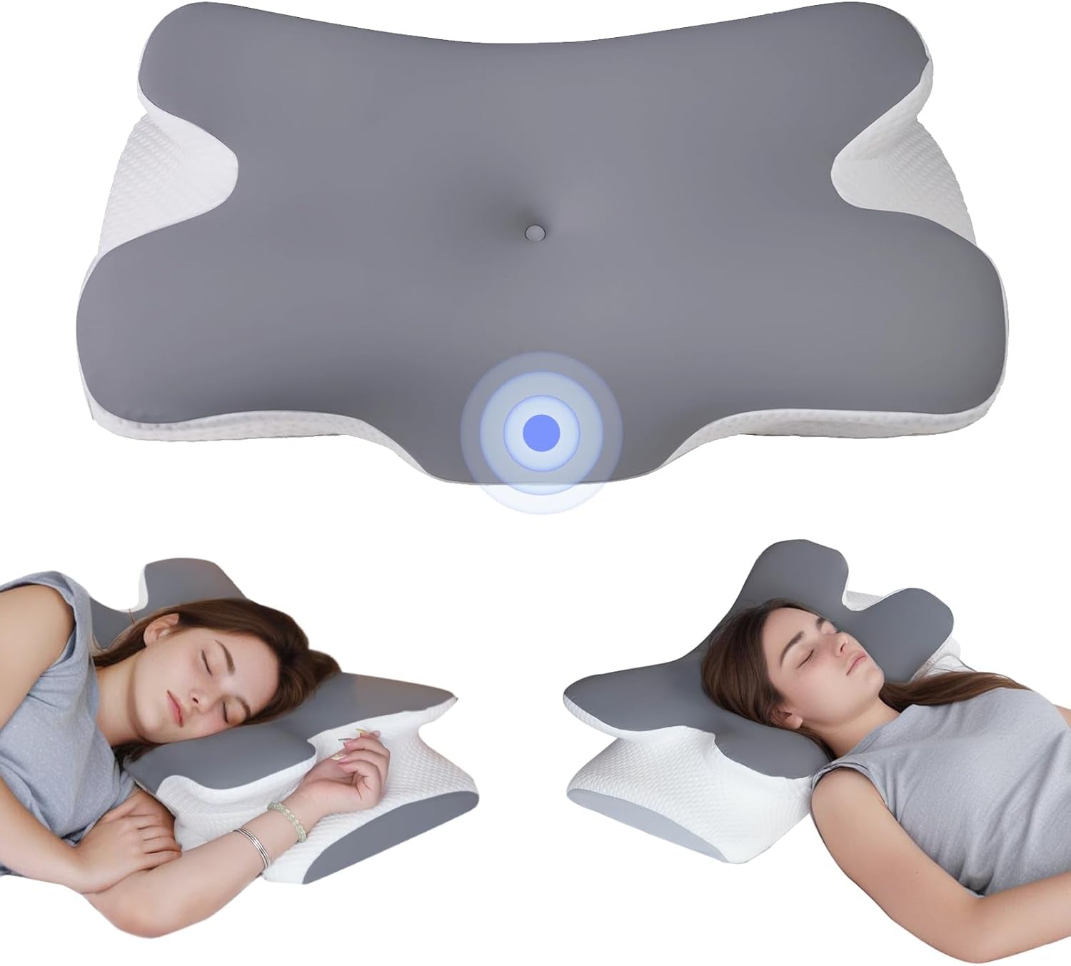 Almohada de espuma viscoelástica Almohada para el cuello Almohada ortopédica: diseño ergonómico Forma hueca para personas que duermen de lado, boca arriba y boca abajo Almohadas ortopédicas cervicales grises Título predeterminado de la tienda Naty