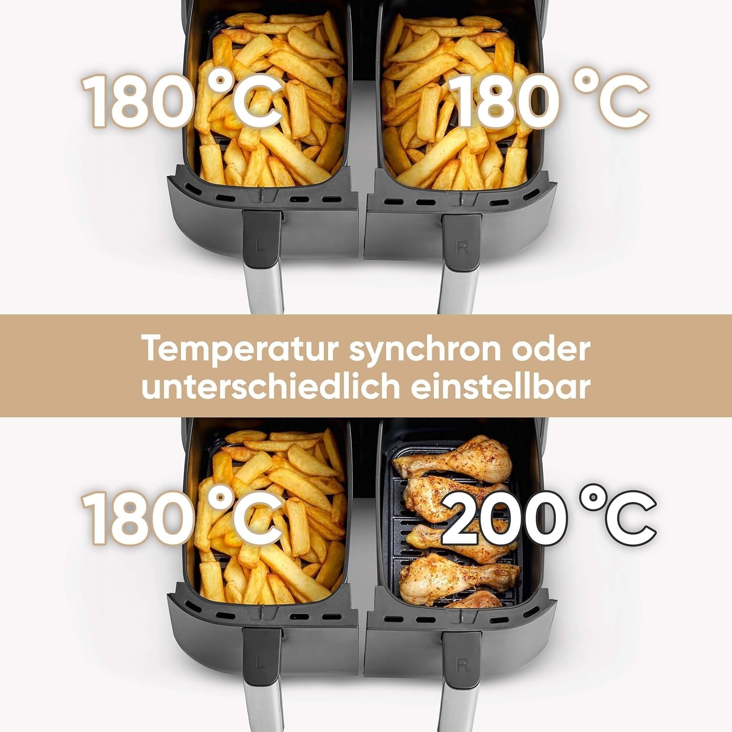 SEVERIN Freidora doble de aire caliente con cámara de cocción 2 X 3,8 L, 8 programas automáticos Electrodomésticos Naty Shop