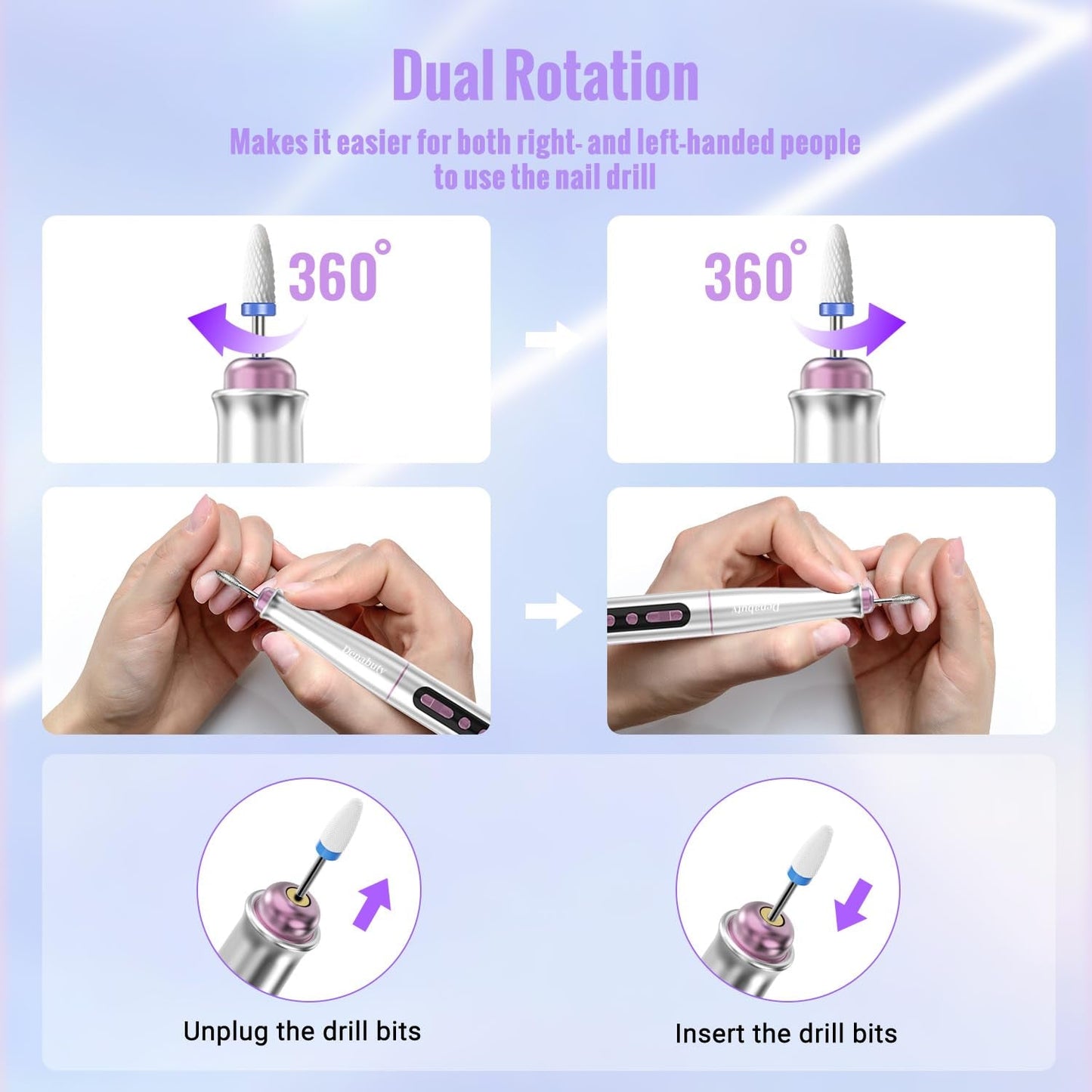 Denabuty Nagelfräser Kabellos, 13 en 1 Fräser Für Gelnägel 35000 U/Min, Elektrische Nagelfeile Professionell Nail Drill, Maniküre Und Pedicüre Set Elektrisch Für Semi Permanent, Acrylnägel DN-2402