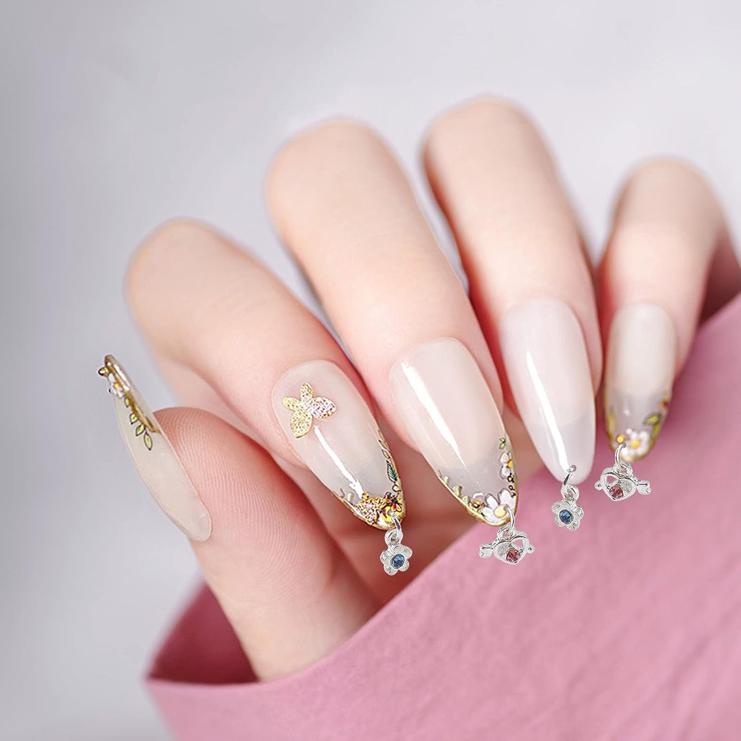 OLYCRAFT 24 piezas Nagelschmuck Ringe Dangle Nail Art Zubehör Mit Nagelpiercing Tool Nagelbohrer Manueller Bohrer Aus Legierung para puntas, acrílico, gel y decoración