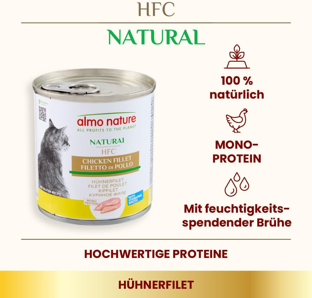 Almo Nature HFC Natural - Comida húmeda para gatos adultos - Filete de pollo - 280g, paquete de 12