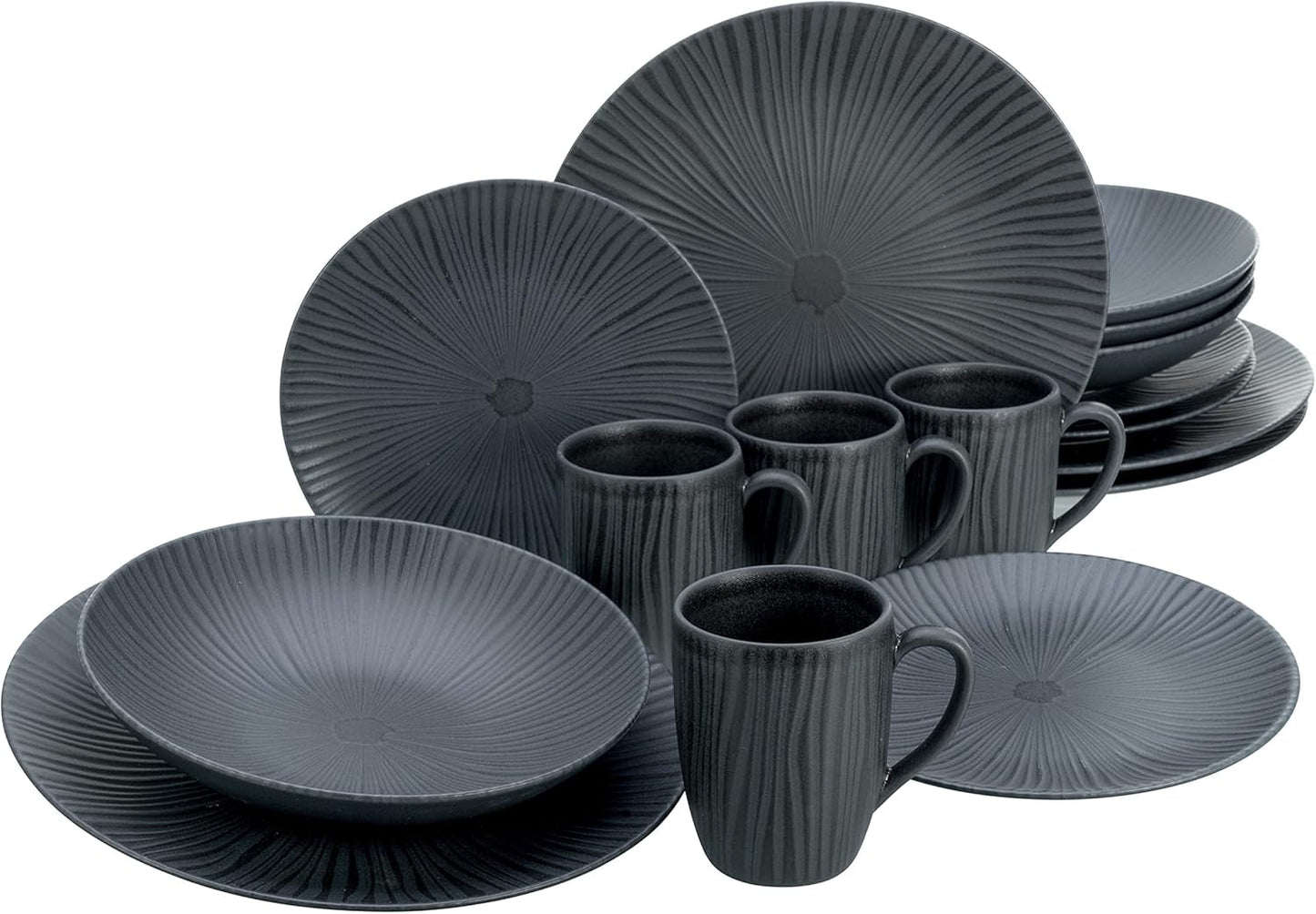 CreaTable, 20537, Vesuvio Black Series, Vajilla de 16 piezas, Servicio combinado de porcelana, Apto para lavavajillas y microondas, Hecho en Portugal
