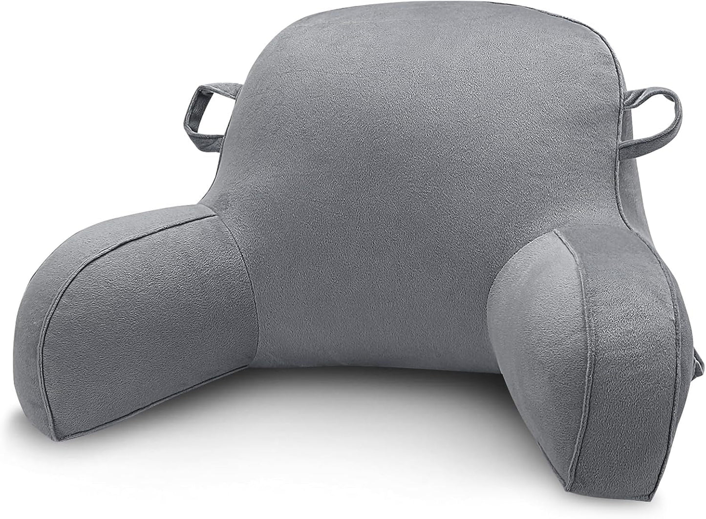 Almohada de lectura, almohada de descanso en cama para adultos y niños, cómoda almohada de terciopelo con reposabrazos, bolsillos y asa para sentarse en la cama, almohada de espalda para leer, estudiar y mirar televisión