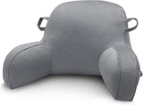 Almohada de lectura, almohada de descanso en cama para adultos y niños, cómoda almohada de terciopelo con reposabrazos, bolsillos y asa para sentarse en la cama, almohada de espalda para leer, estudiar y mirar televisión
