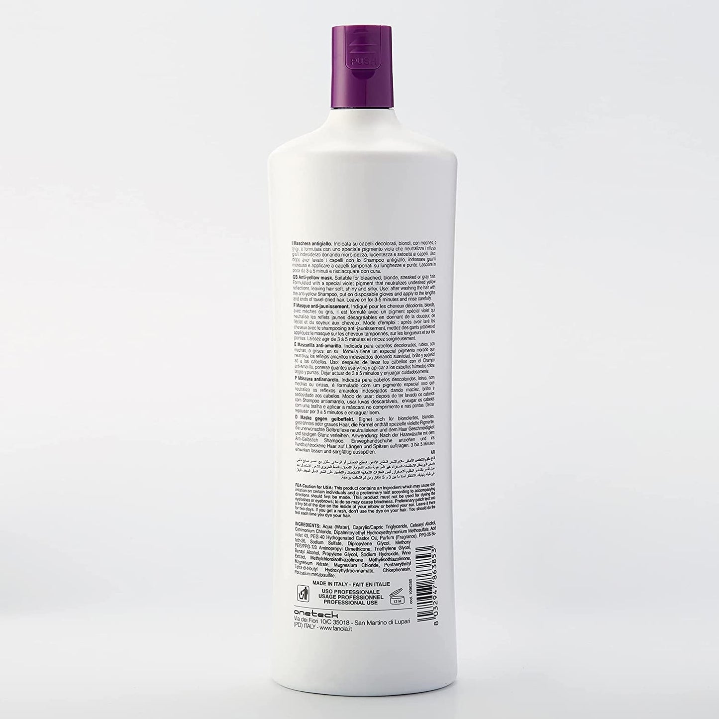 Fanola No Yellow Mask - tratamiento de cuidado, 1 litro Naty Shop mascarilla capilar