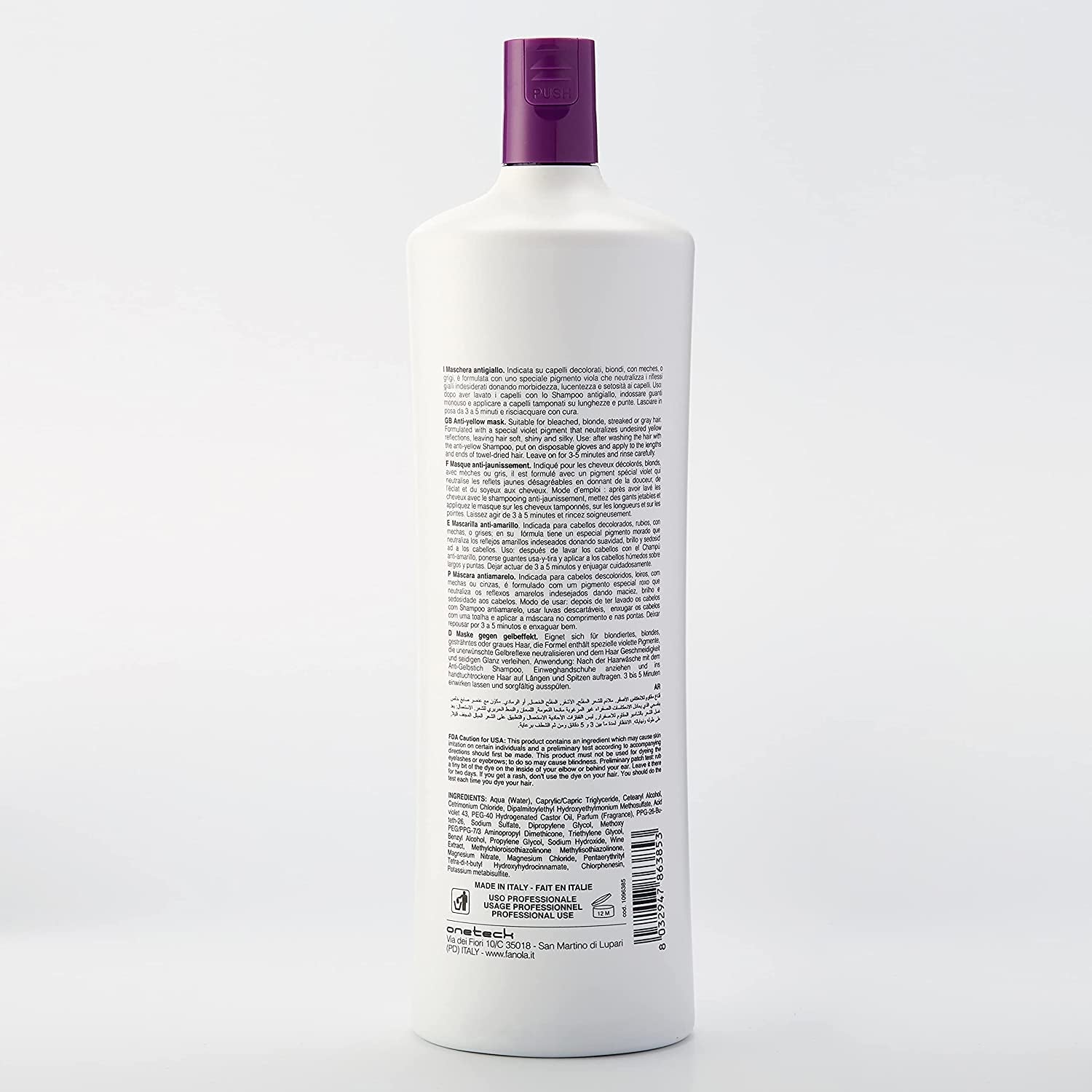 Fanola No Yellow Mask - tratamiento de cuidado, 1 litro Naty Shop mascarilla capilar