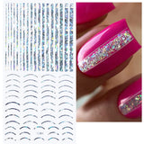 12 hojas de pegatinas autoadhesivas para uñas con líneas de brillo láser, pegatinas holográficas, pegatinas para uñas con rayas de bronce, líneas francesas, lazos curvos, líneas onduladas, pegatinas para uñas, accesorios para decoración de uñas