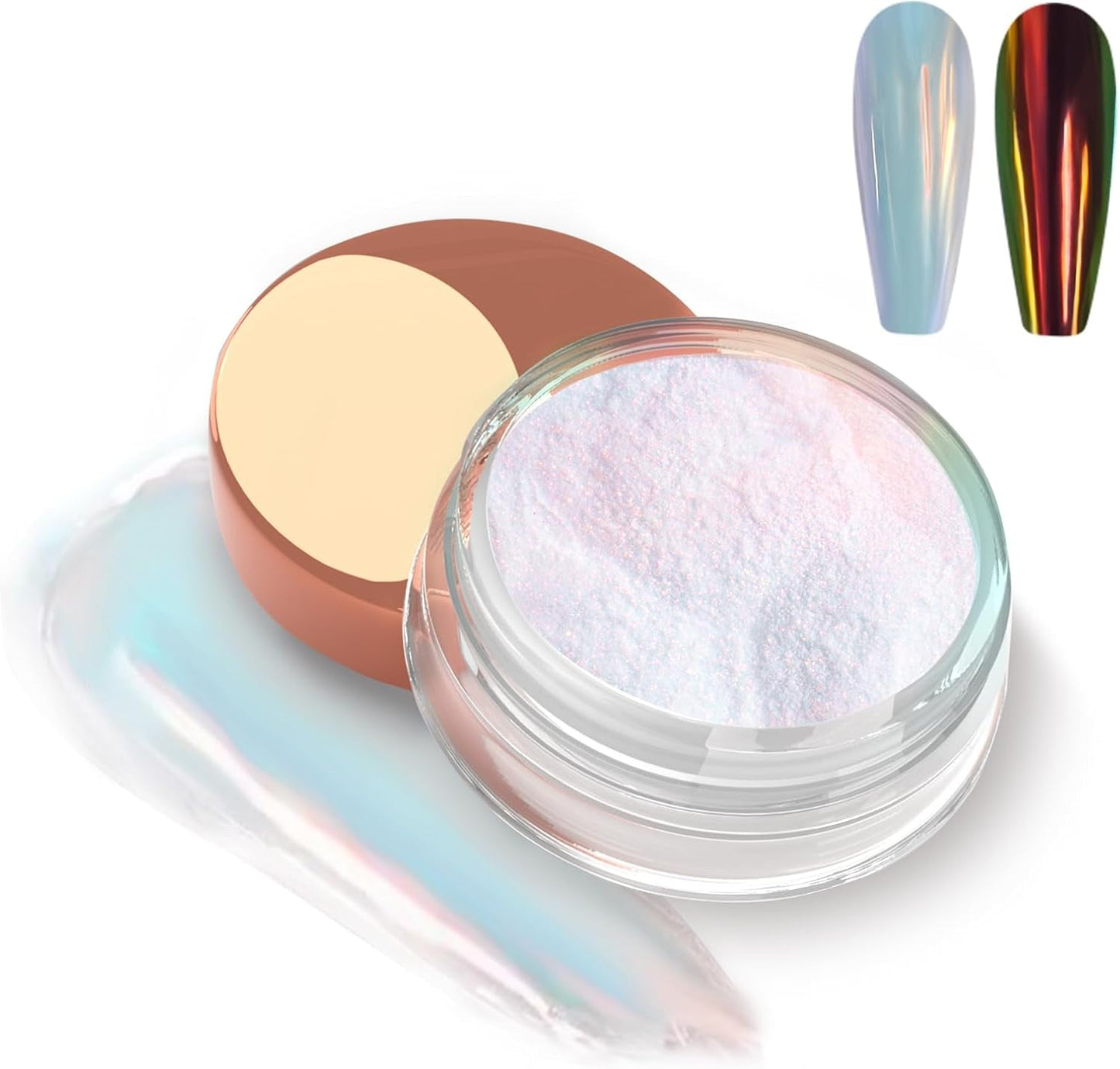 White Pearl Chrom Nagel Pulver, Irisierendes Aurora Pulver Metallic Spiegel Effekt Glitter Pulver Pearlescent Eis Transparent Meerjungfrau Pigment Perle Glitter Staub para decoración de uñas
