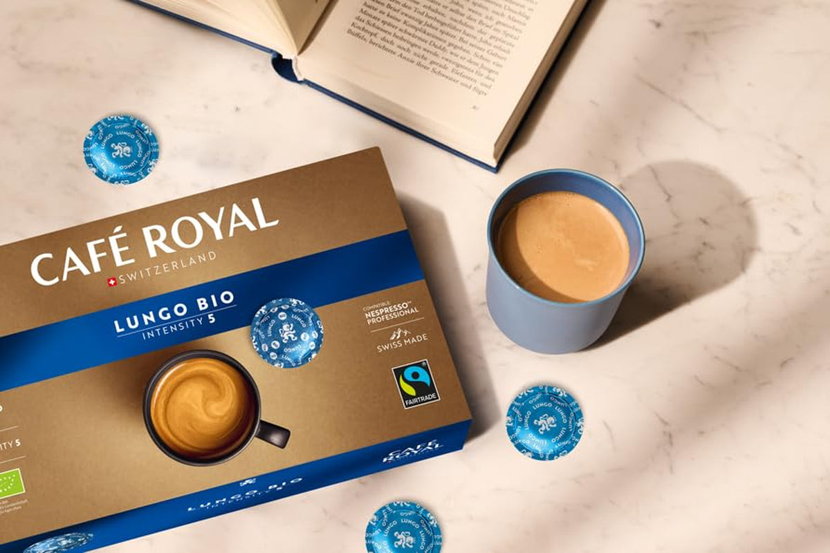 Café Royal Professional Pads, Bio Lungo, 50 Pads compatibles con Nespresso (R) Professional para oficina y gastronomía, certificados Bio y Fairtrade, 100 Prozent Arábica, Intensidad 5