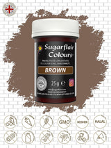 Pasta colorante para alimentos marrón Sugarflair, colorante alimentario en colores pastel altamente concentrado para crema de mantequilla, fondant, glaseado real, decoraciones de pasteles y más. ¡Colorante alimentario vibrante! - 25 gramos