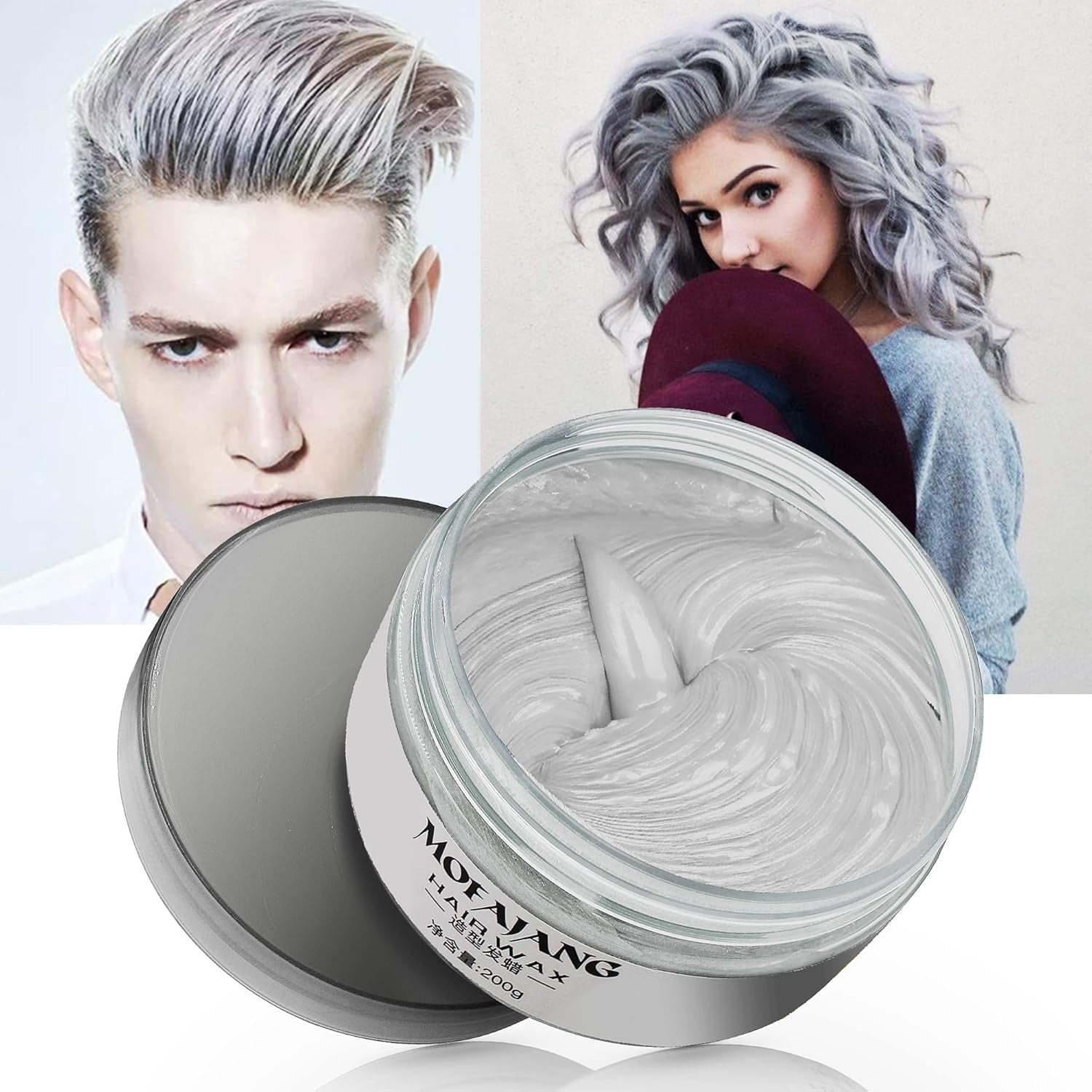 Color de cabello temporal, tono de cabello para peinar para hombres y mujeres, pomada natural para el cabello, cera para teñir el cabello para fiestas, cosplay y Halloween, 4.23 oz (gris plateado) Naty Shop Tinte para el cabello gris