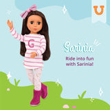 Glitter Girls - Sarinia - Muñeca de moda articulada de 36 cm - Pelo castaño liso y ojos marrones - Túnica a rayas y botas con purpurina - 3 años +