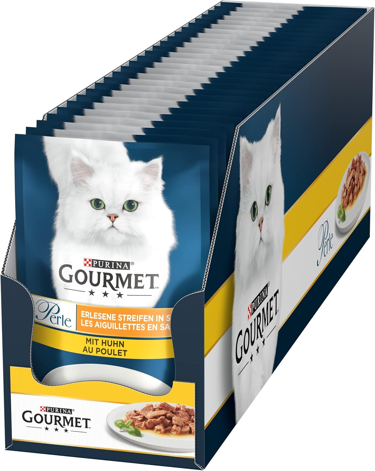 Gourmet Perle Select Strips Comida húmeda para gatos con pollo, paquete de 26 (26 x 85 g)